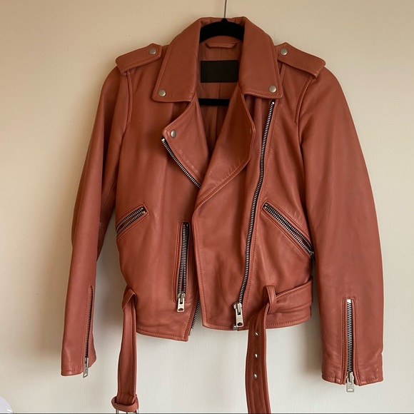 All Saints Red Leather Size XS Biker Jacket NEW - Picture 2 of 14